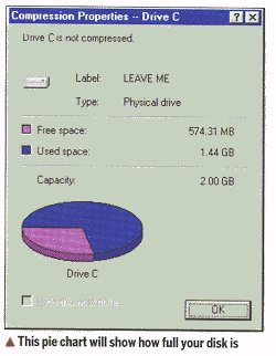 This pie chart will show how full your disk is