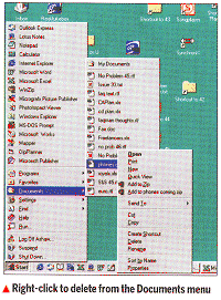 Right-click to delete from the Documents menu