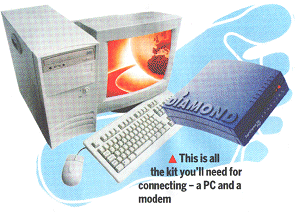 This is all the kit you'll need for connecting - a PC and a modem