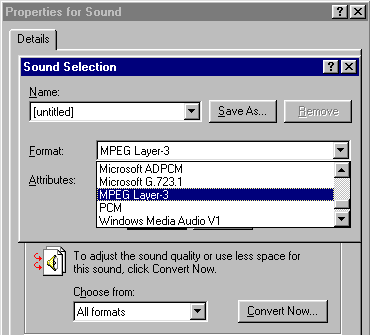 The Codec list in MS Soundrecorder