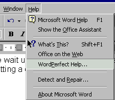 The HELP menu from WORD [Note F1= Help and Shift+F1=Context Sensitive]