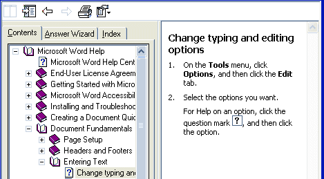 MS Word HELP showing dual panes