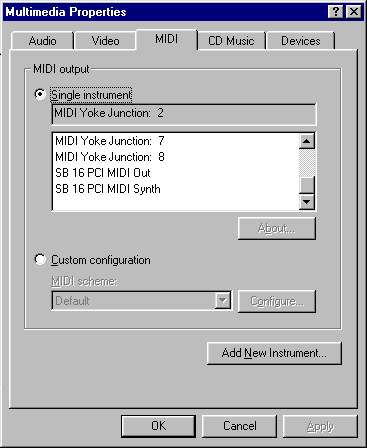 MIDI tab of Multimedia properties