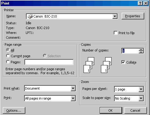 PRINT dialogue from MSWord