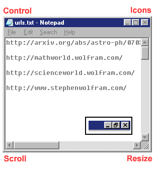Basic window with scroll bars,resizing tool,icons,the control menu is not shown