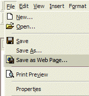WORD 'Save as Webpage' item